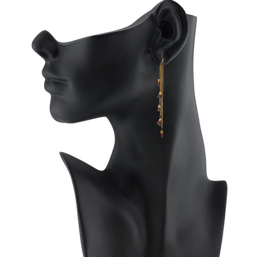 Women's Alloy, Beads Hook Dangler Hanging Tassel Earrings-Multi