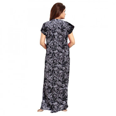 Women's Cotton Printed Maxi Nighty (Grey)