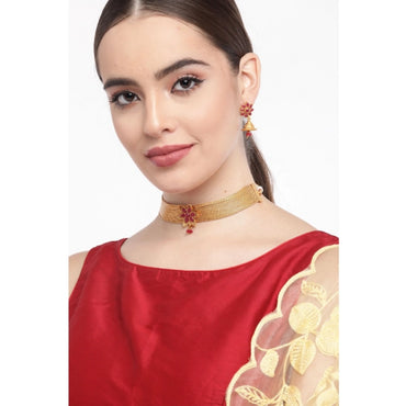 Women's Rose Gold Plated Alloy Necklace & Earings Set (Gold)