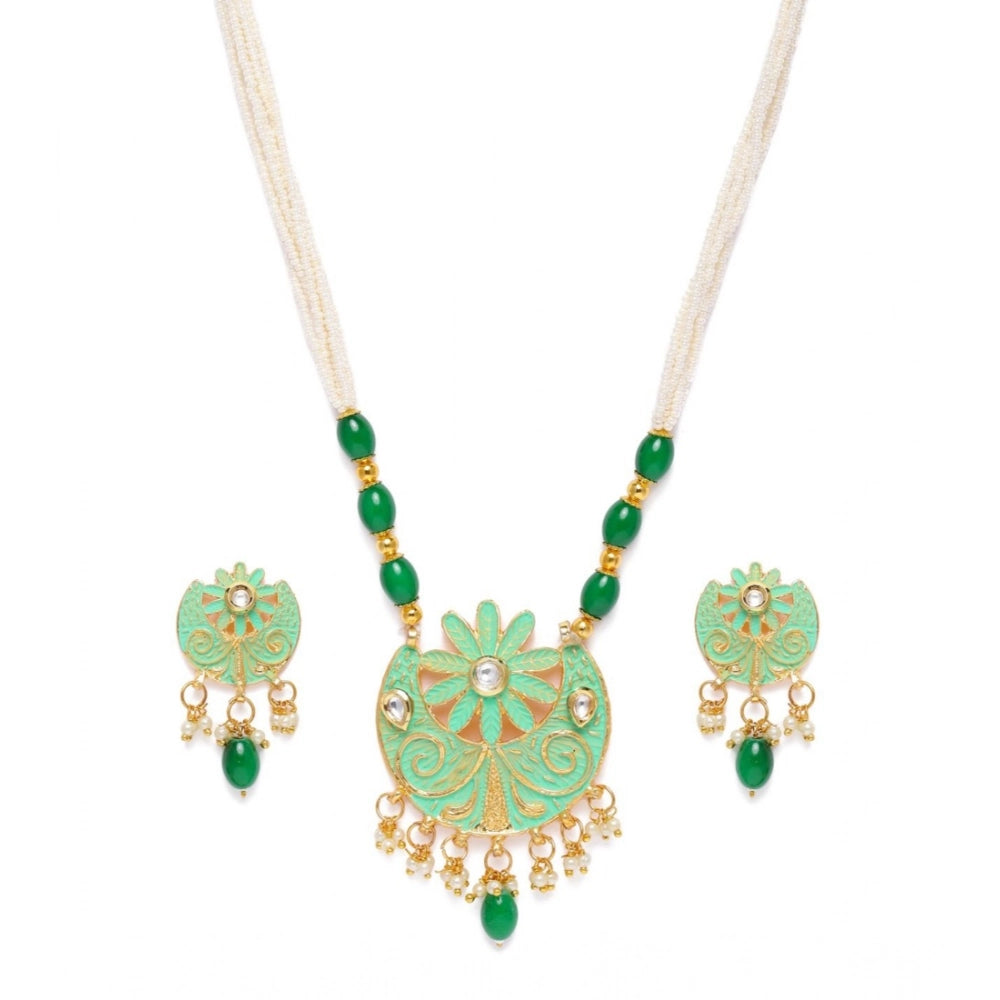 Women's Rose Gold Plated Alloy Necklace & Earings Set (Green)