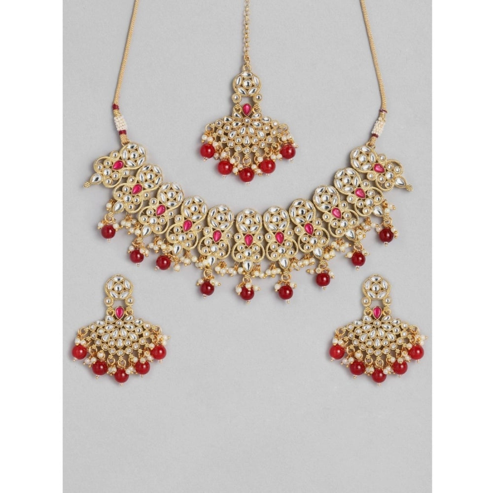 Women's Rose Gold Plated Alloy Necklace & Earings Set (Red)
