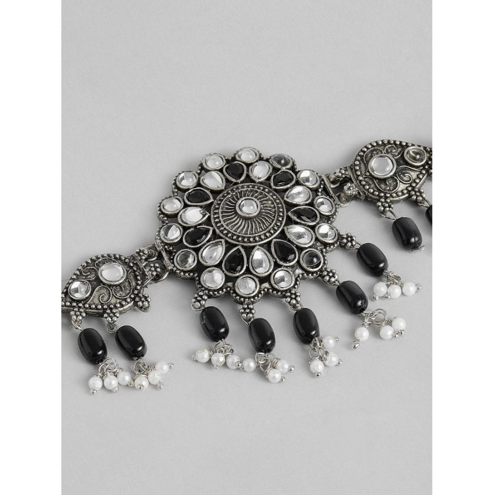 Women's Rose Gold Plated Alloy Necklace & Earings Set (Black)