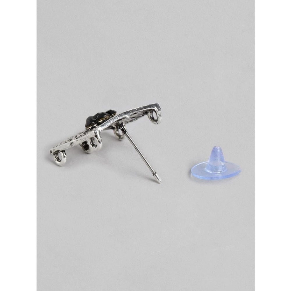 Women's Rose Gold Plated Alloy Necklace & Earings Set (Silver & Black)