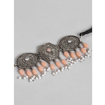 Women's Rose Gold Plated Alloy Necklace & Earings Set (Orange)