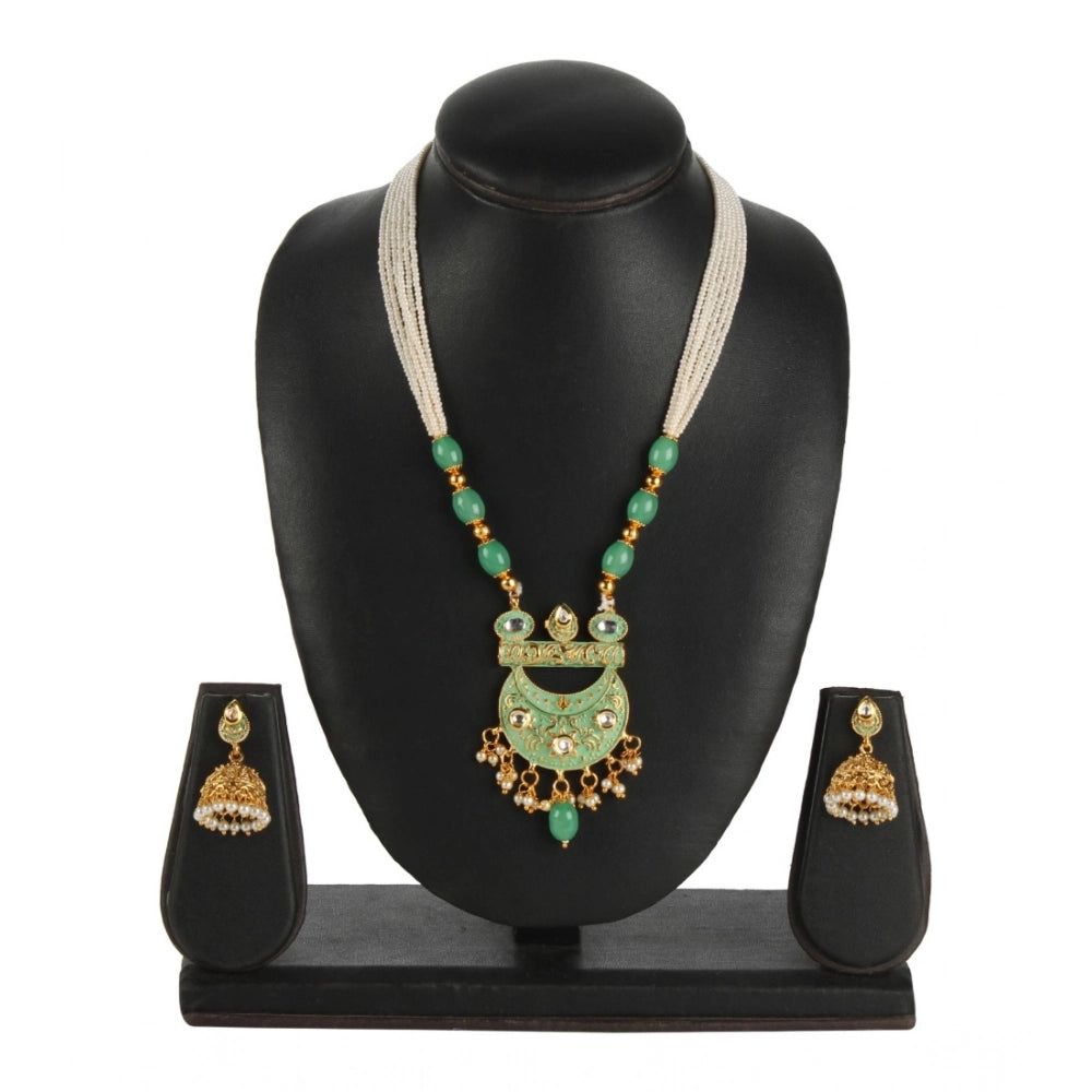 Women's Rose Gold Plated Alloy Necklace & Earings Set (Green)