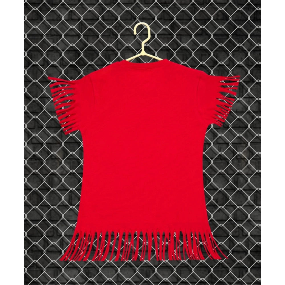 Girl's Casual Short Sleeve Printed Cotton T-Shirt (Red)