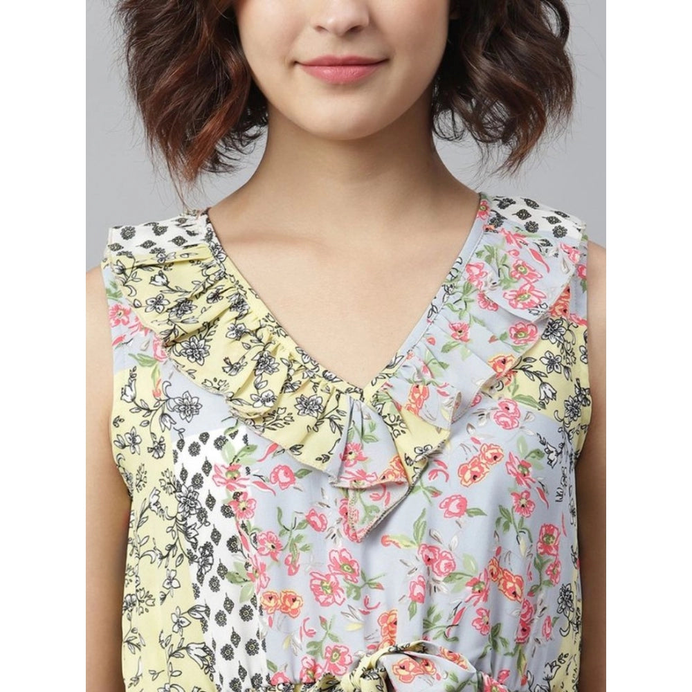 Women's Polyester Peplum Sleeveless Above Knee Dress (Multicolor)