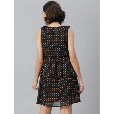 Women's Polyester Peplum Sleeveless Above Knee Dress (Black)