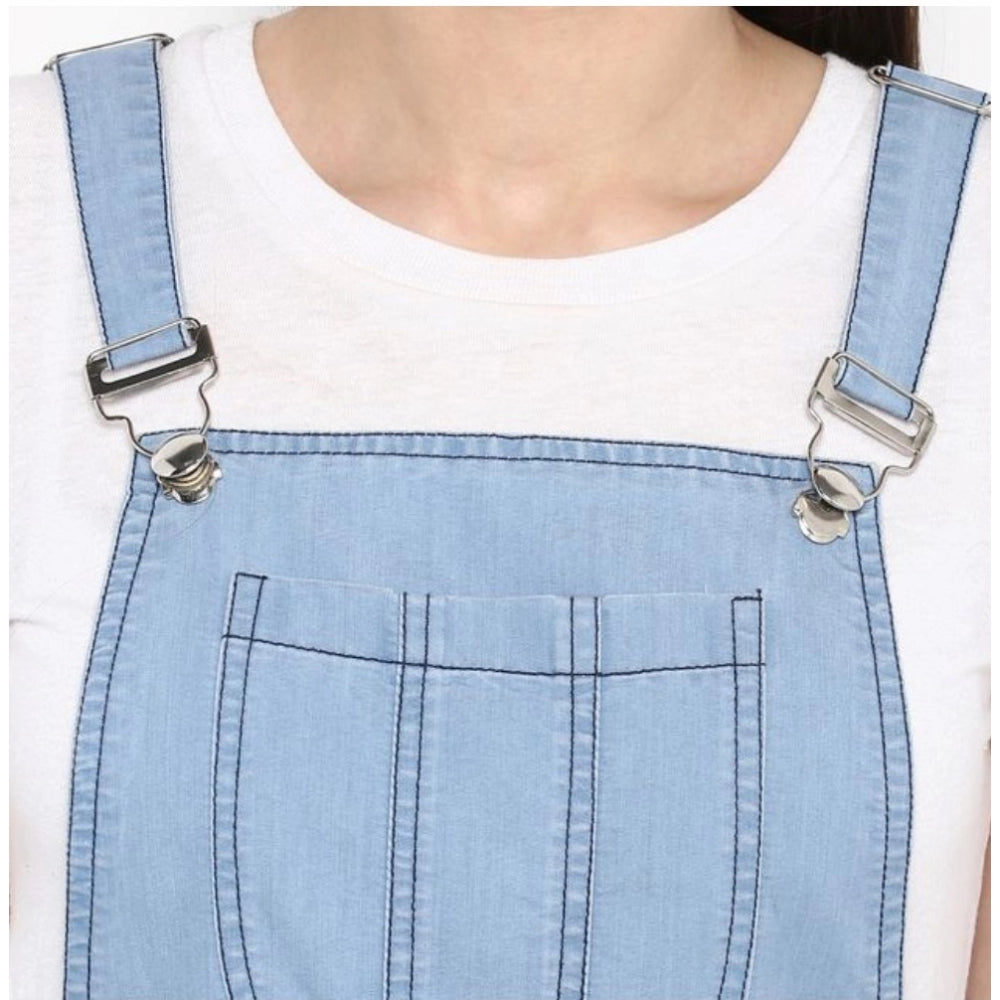 Women's Denim Solid Sleeveless Above Knee Dress (Blue)