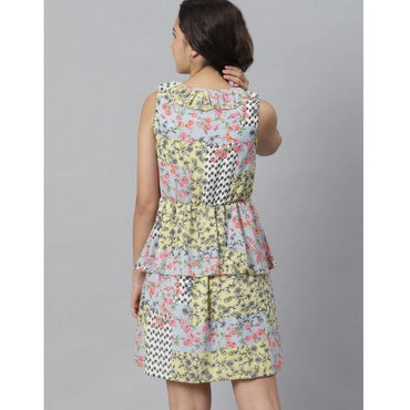 Women's Polyester Peplum Sleeveless Above Knee Dress (Multicolor)