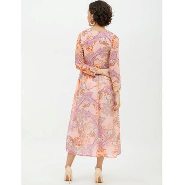 Women's Polyester Printed Long Sleeves Calf-length Dress (Multicolor)