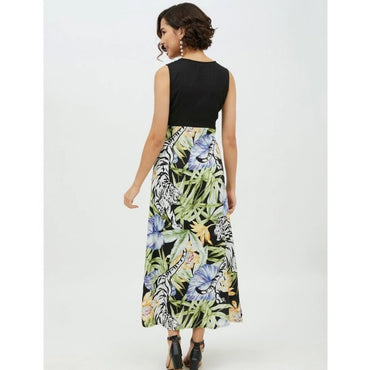 Women's Rayon Floral Sleeveless Calf-length Dress (Multicolor)