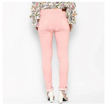 Women's Denim Solid Buttoned Jeans (Pink)