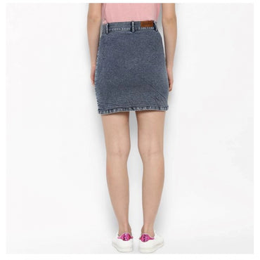 Women's Denim Tie Up Buttoned Skirt (Blue)