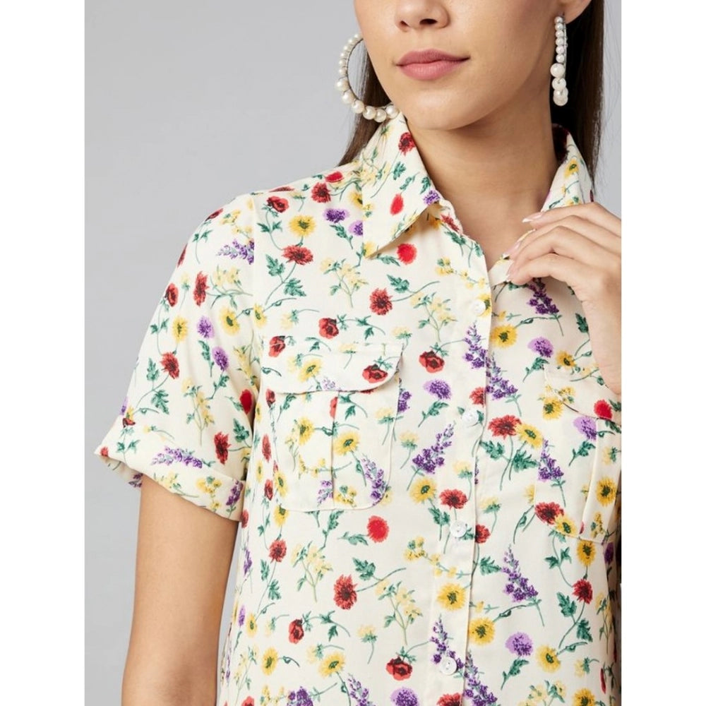 Women's Polyester Floral Short Sleeve Above Knee Dress (Multicolor)