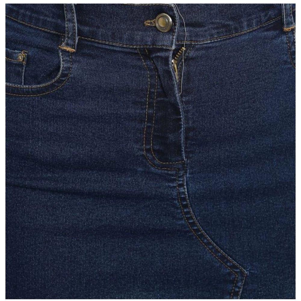 Women's Denim Stitching Pattern Buttoned Skirt (Blue)