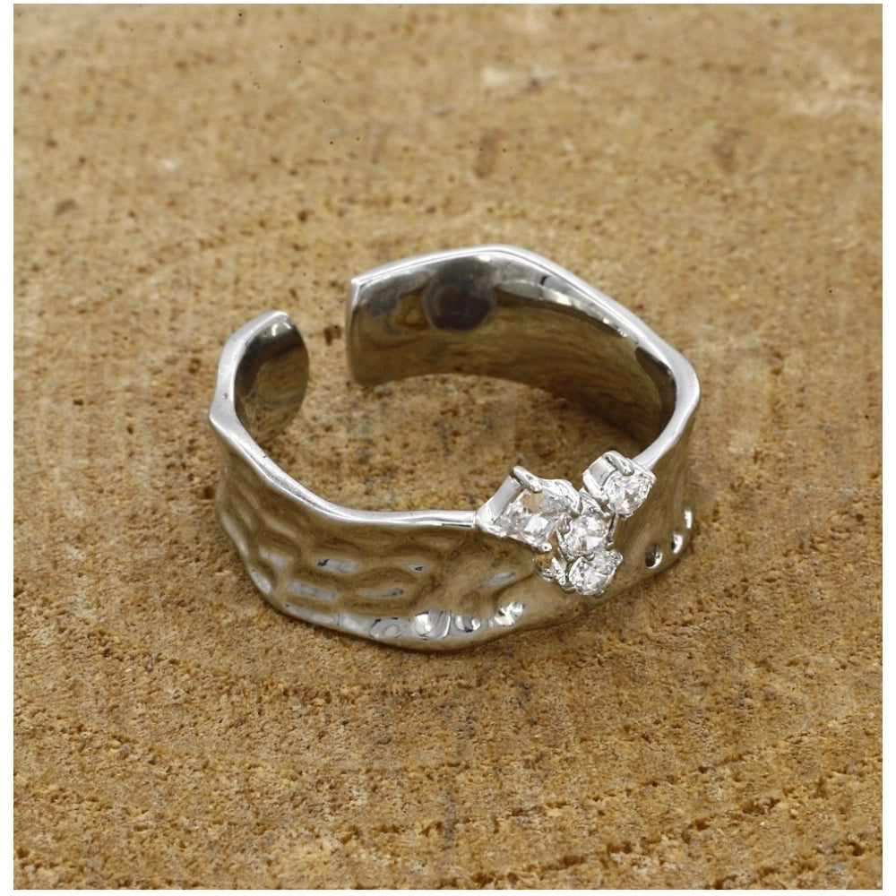 Stainless Steel Silver Polish Freesize Western Finger Ring (Silver Plated)