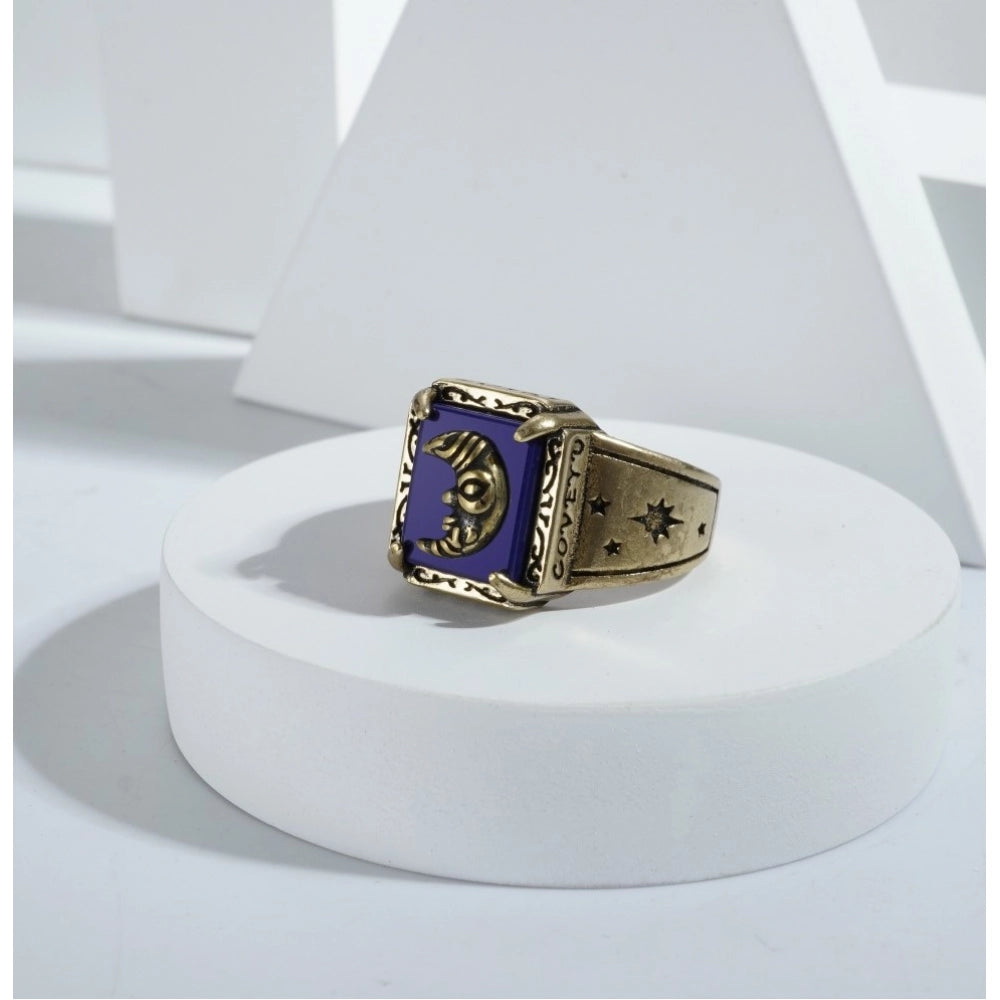 Stainless Steel German polish moon design Freesize ring (Gold Plated)