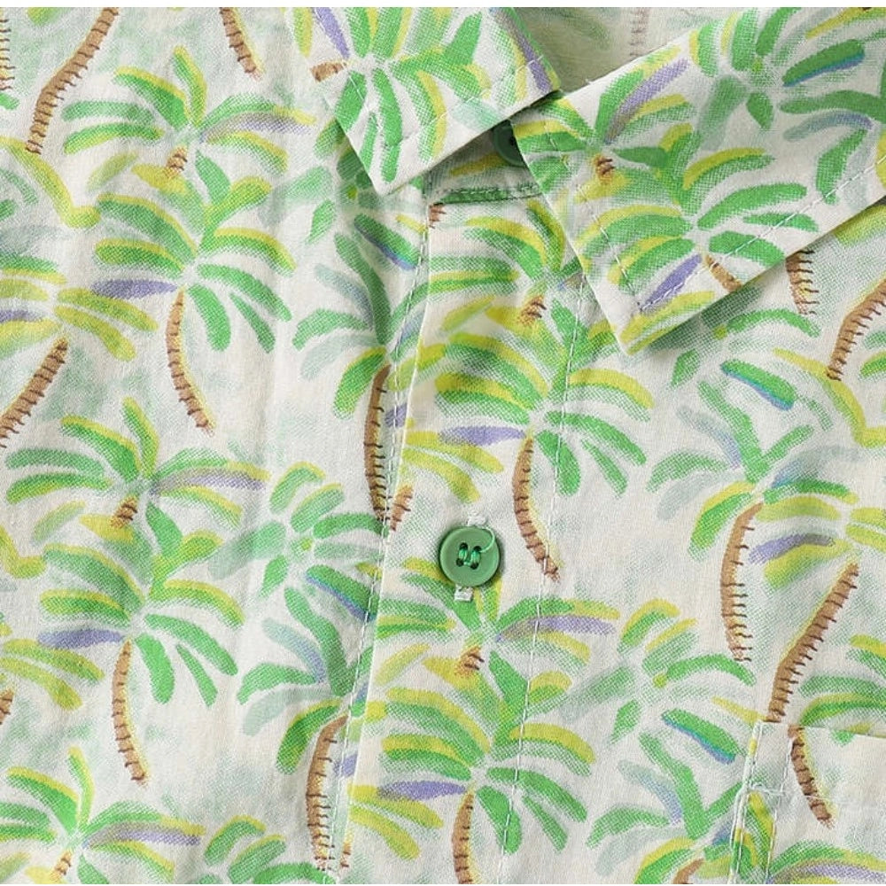 Boy's Cotton Blend Printed Short Sleeve Shirt (Green)