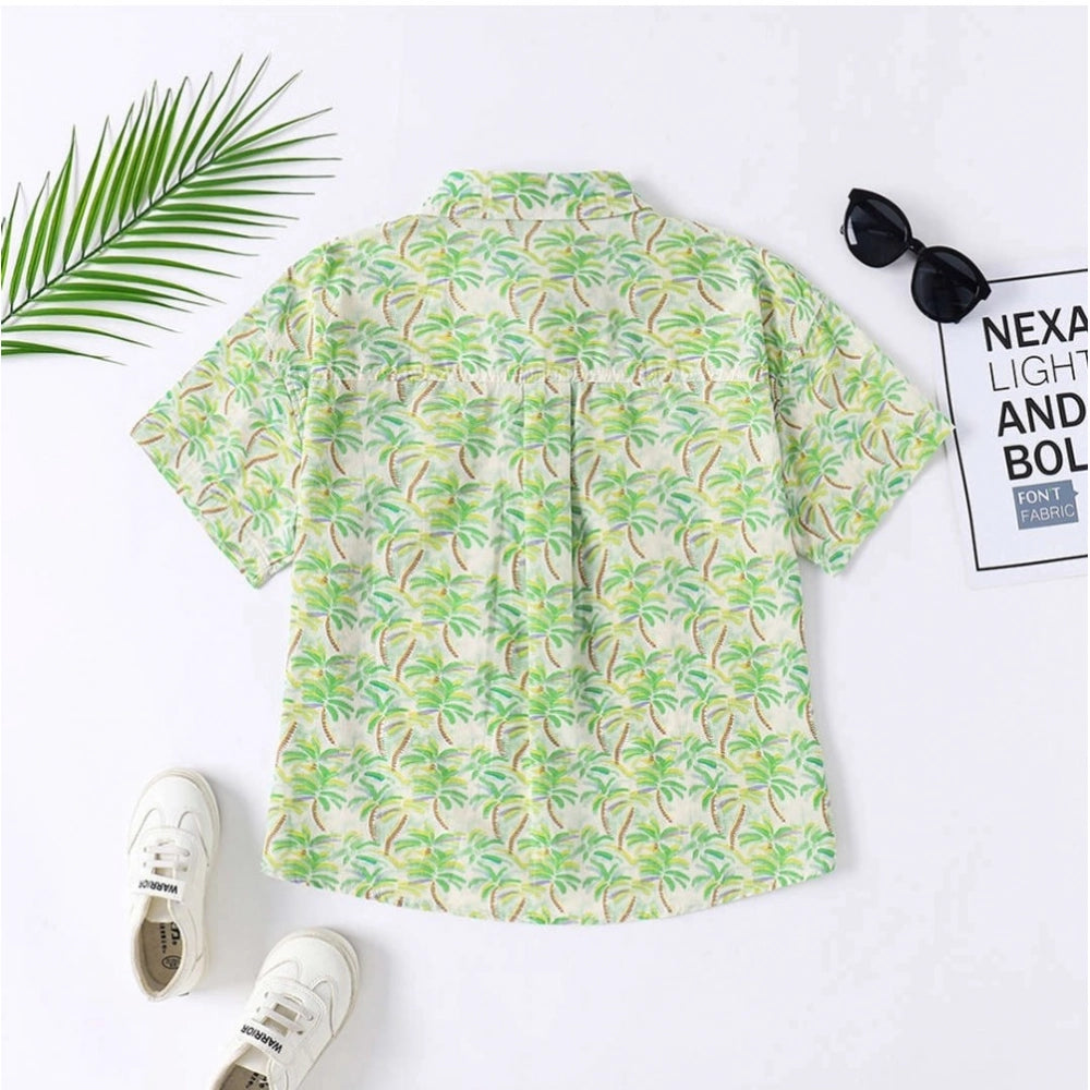 Boy's Cotton Blend Printed Short Sleeve Shirt (Green)