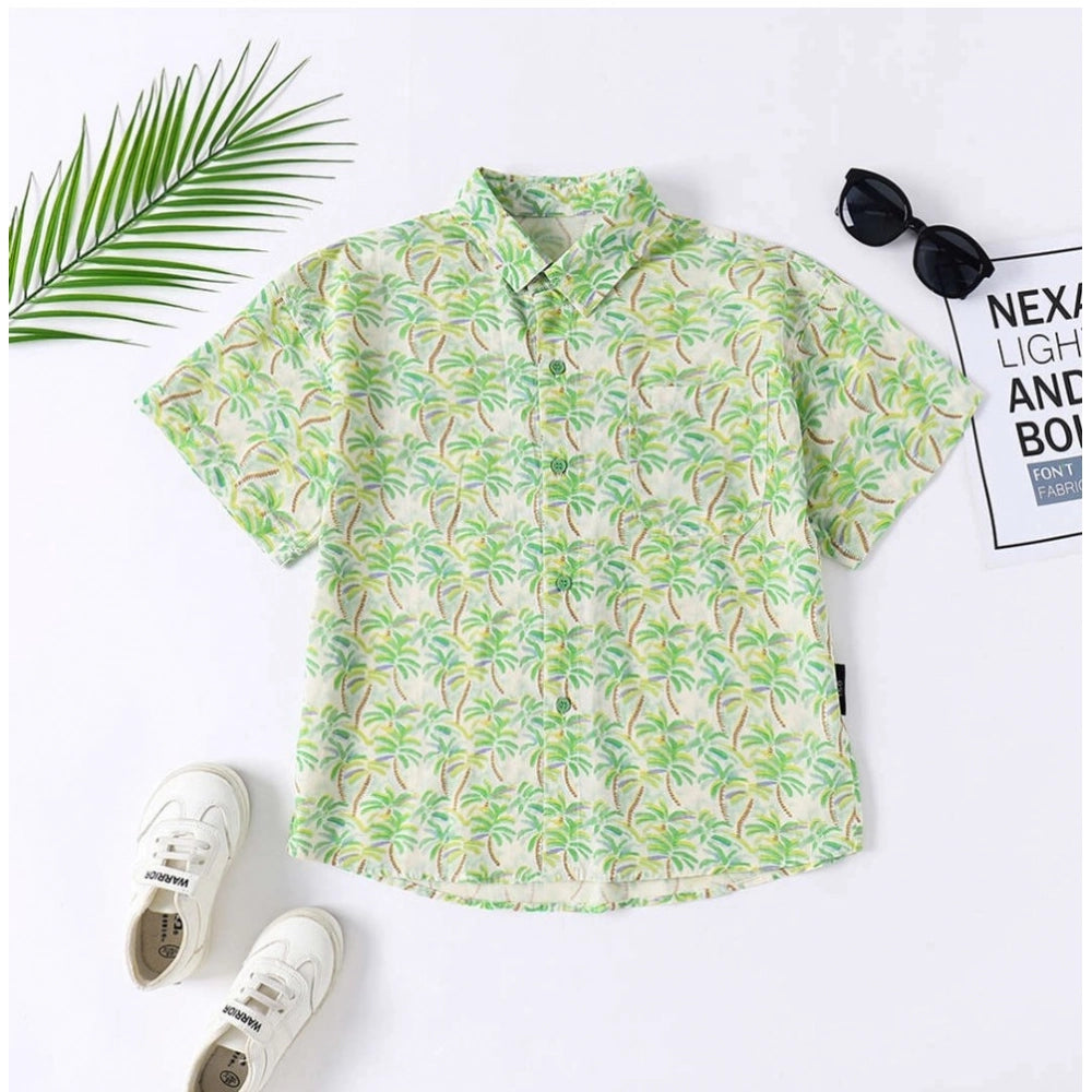 Boy's Cotton Blend Printed Short Sleeve Shirt (Green)