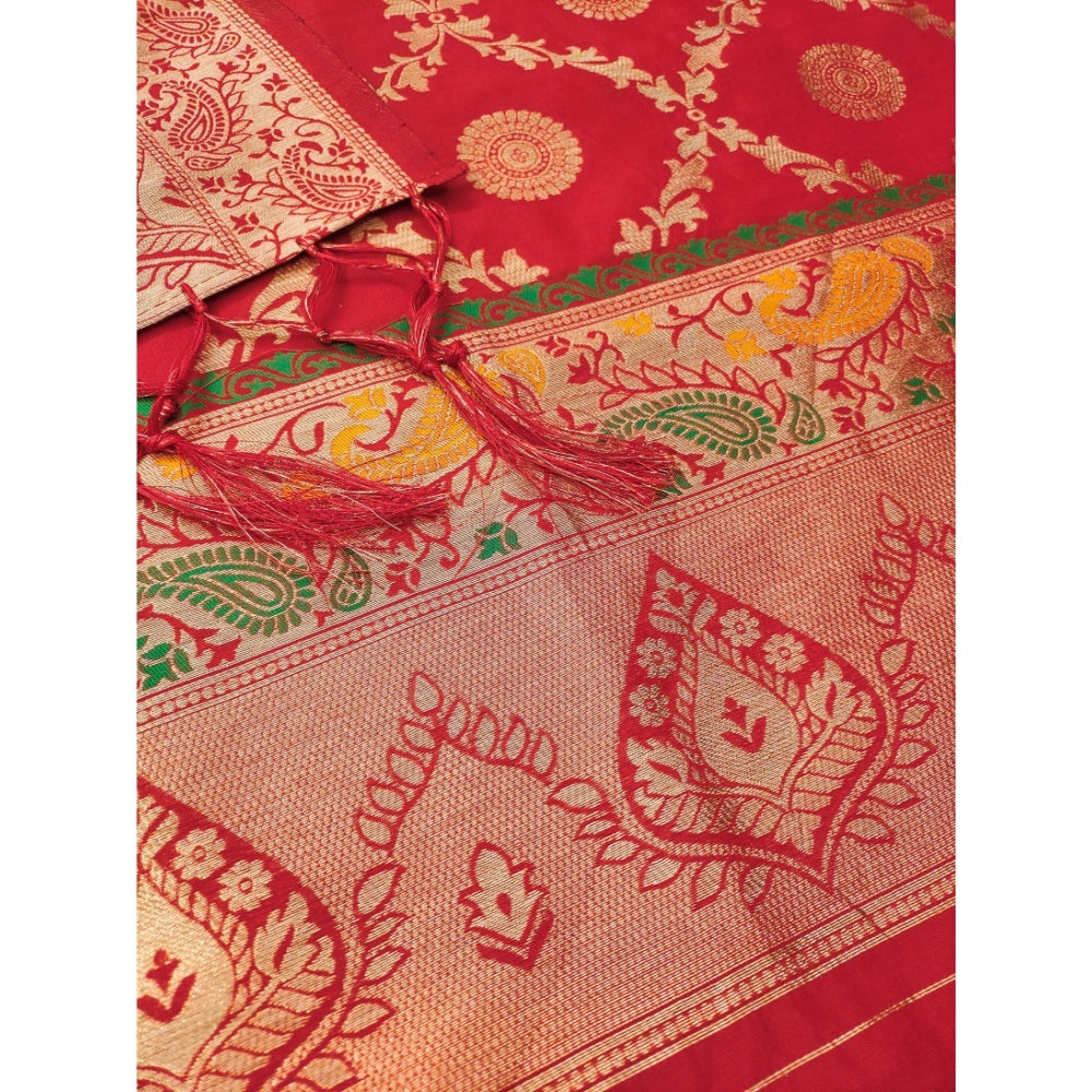 Women's Banarasi Silk Printed Unstitched Salwar Suit Material With Dupatta (Red, 3Mtrs)