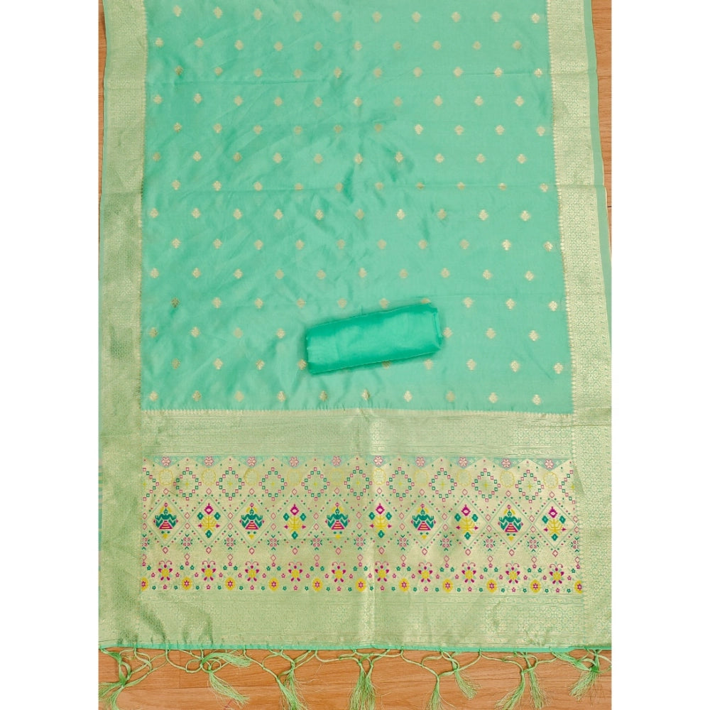 Women's Banarasi Silk Printed Unstitched Salwar Suit Material With Dupatta (Sea Green, 3Mtrs)