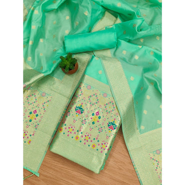 Women's Banarasi Silk Printed Unstitched Salwar Suit Material With Dupatta (Sea Green, 3Mtrs)