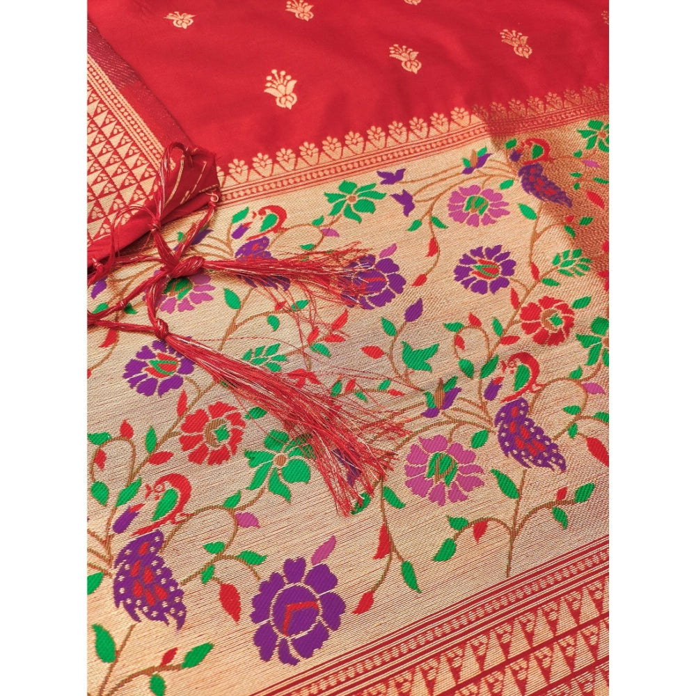 Women's Banarasi Silk Printed Unstitched Salwar Suit Material With Dupatta (Red, 3Mtrs)