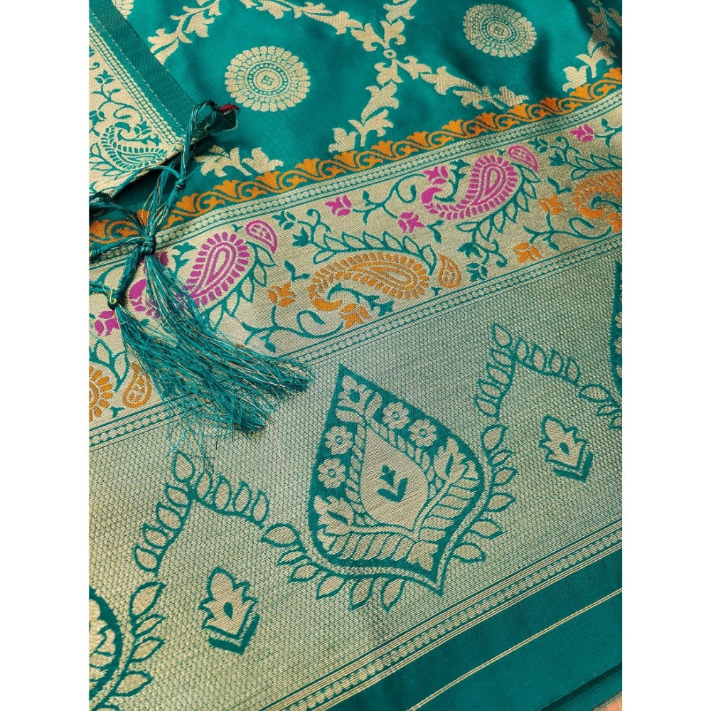 Women's Banarasi Silk Printed Unstitched Salwar Suit Material With Dupatta (Rama, 3Mtrs)