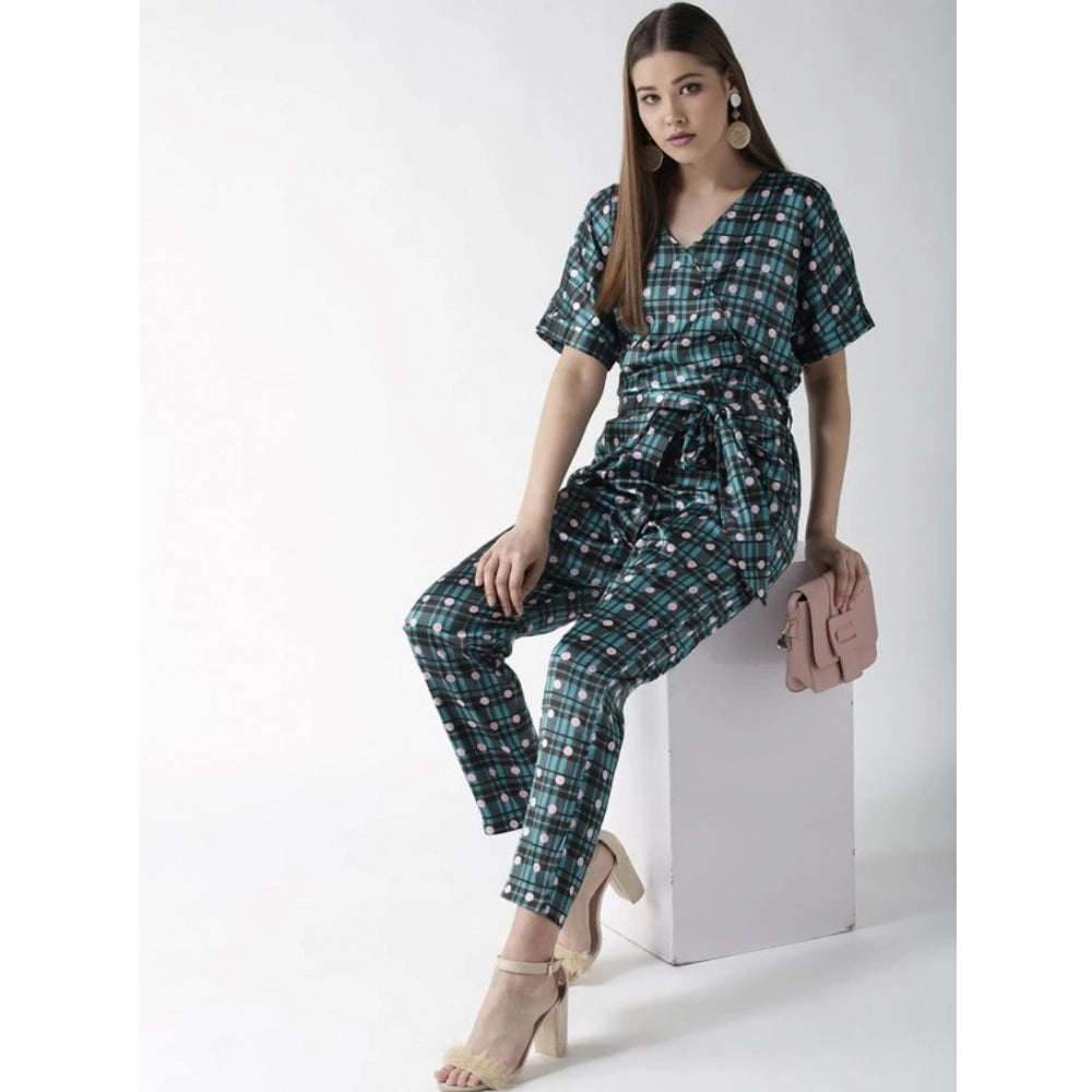 Women's Polyester Polka Half Sleeve Jumpsuit (Green)