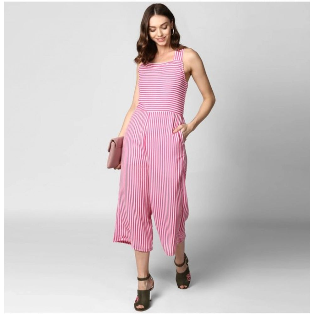 Women's Polyester Striped Sleeveless Jumpsuit (Pink)