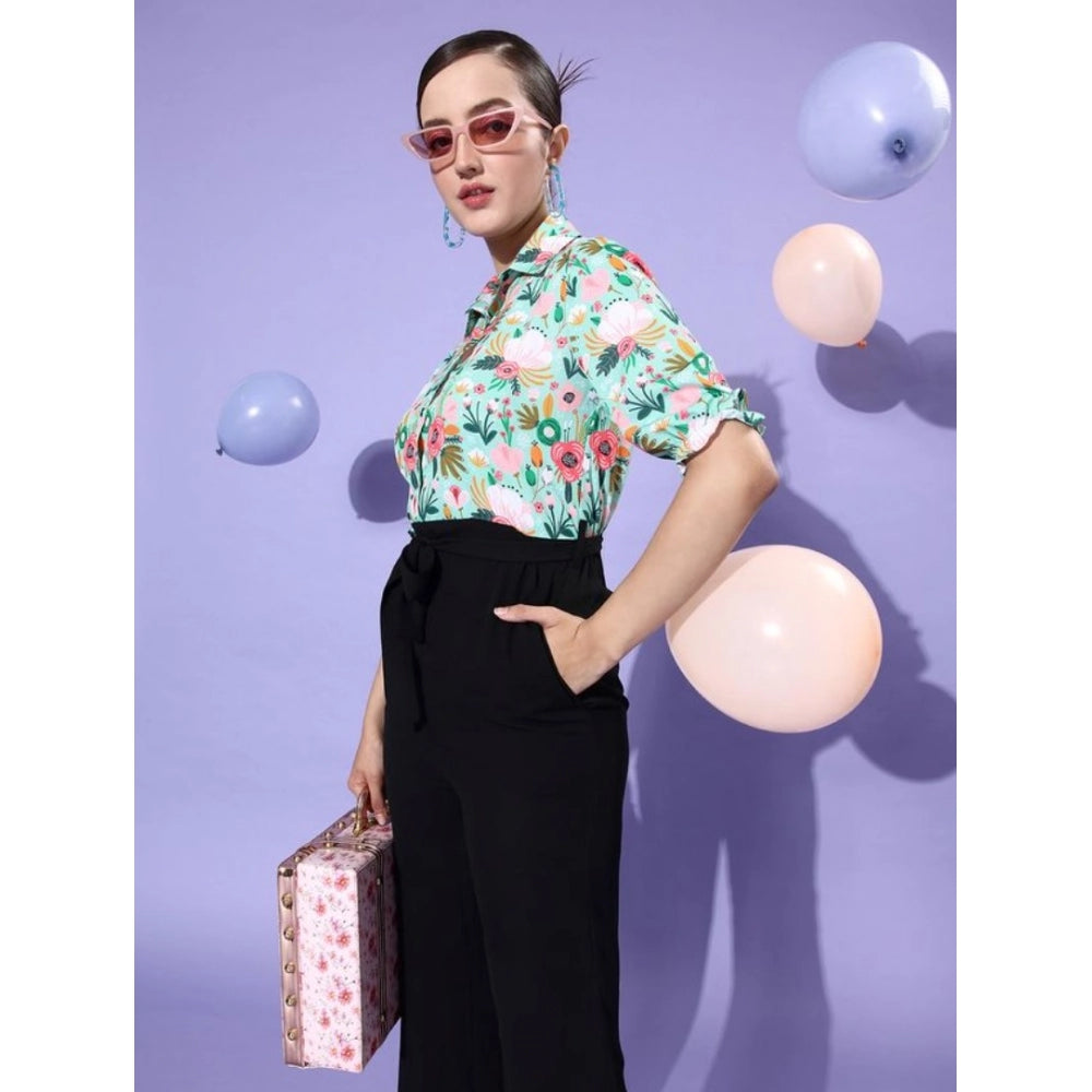 Women's Polyester Printed 3/4th Sleeve Jumpsuit (Green - Black)