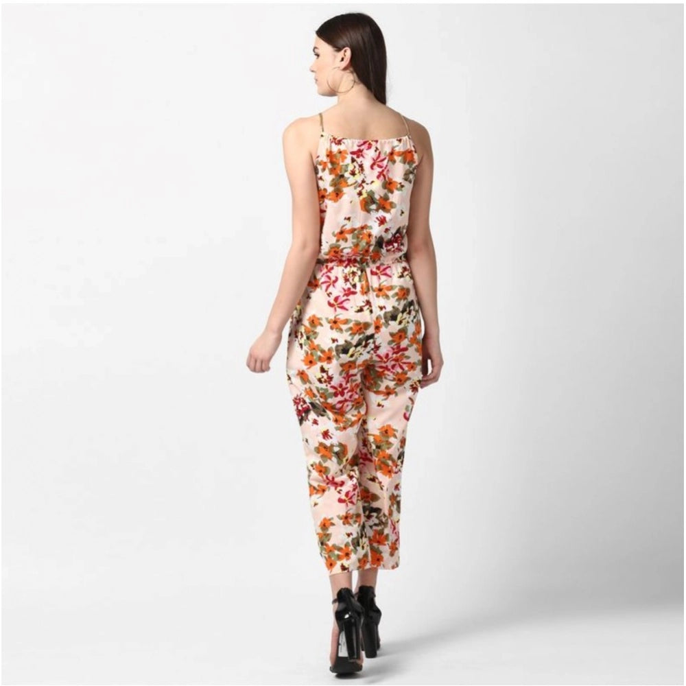 Women's Polyester Floral Halter Jumpsuit (Peach)