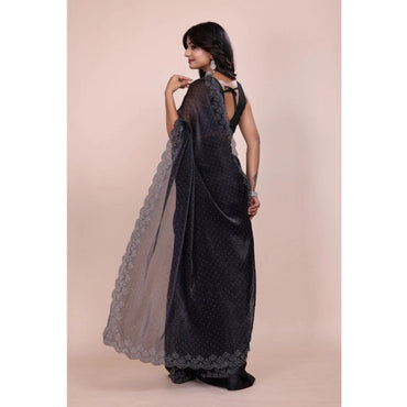 Women's Jimmy choo Embellished Bollywood Saree With Unstitched Blouse 5.5Mtr (Black)