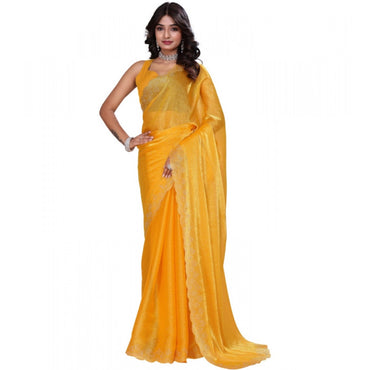 Women's Jimmy choo Embellished Bollywood Saree With Unstitched Blouse 5.5Mtr (Mustard)