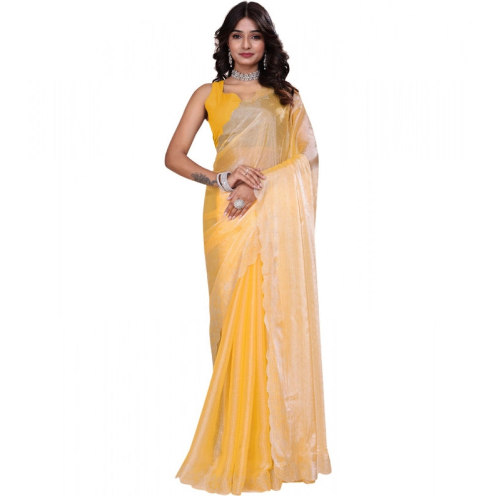 Women's Tissue Pure Silk Embellished Bollywood Saree With Unstitched Blouse 5.5Mtr (Yellow)