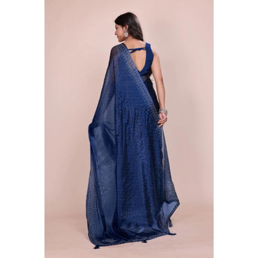 Women's Jimmy choo Embellished Bollywood Saree With Unstitched Blouse 5.5Mtr (Blue)