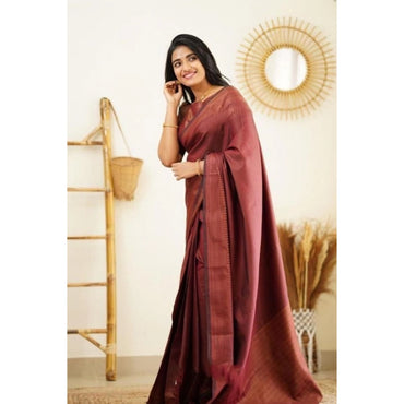 Women's Litchi silk Printed Saree With Unstitched Blouse (Maroon)