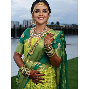 Women's Litchi silk Printed Saree With Unstitched Blouse (Light Green)