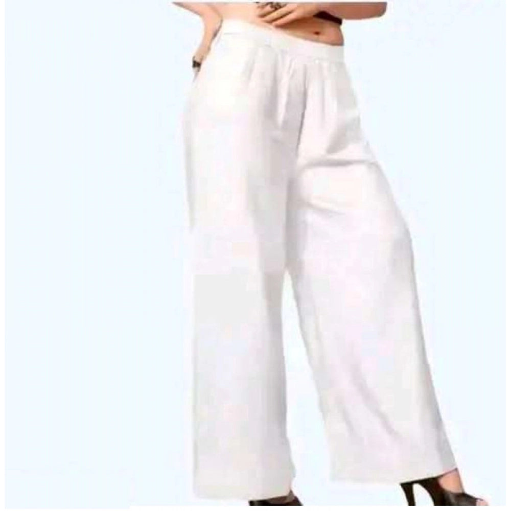 Women's Casual Rayon Solid Ankle Length Palazzo (White, Free Size)