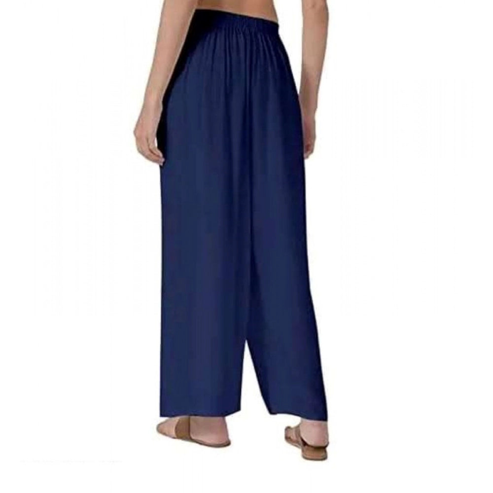 Women's Casual Rayon Solid Ankle Length Palazzo (Navy Blue , Free Size)