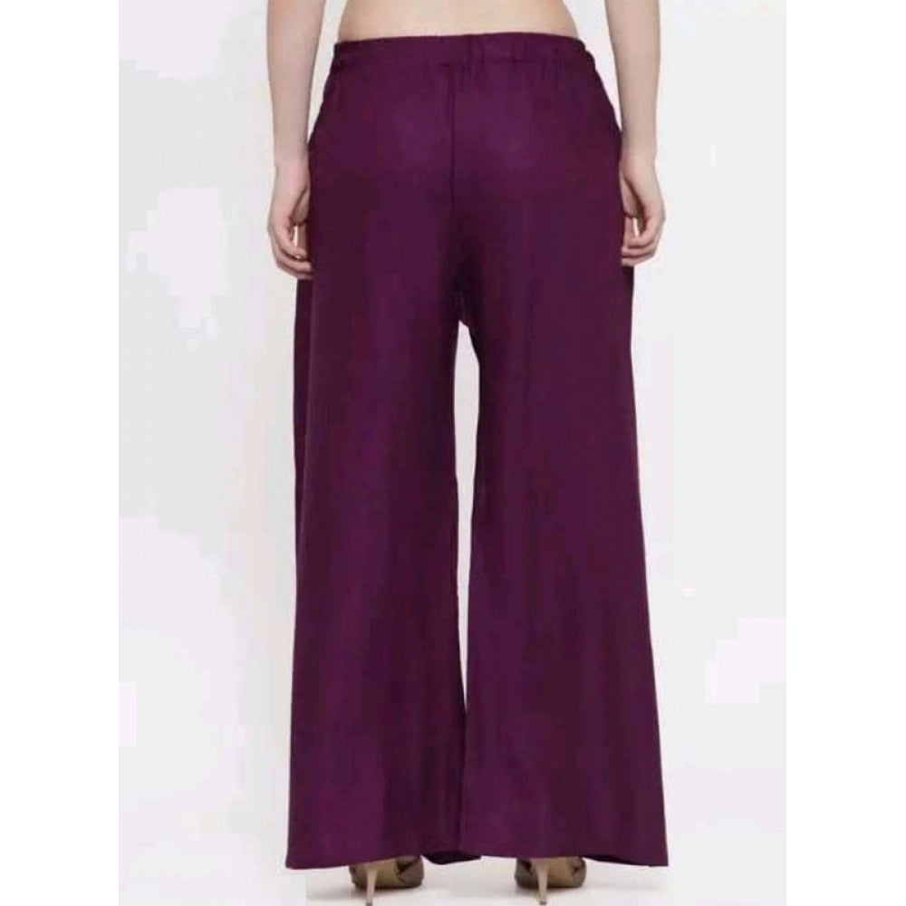 Women's Casual Rayon Solid Ankle Length Palazzo (Purple, Free Size)