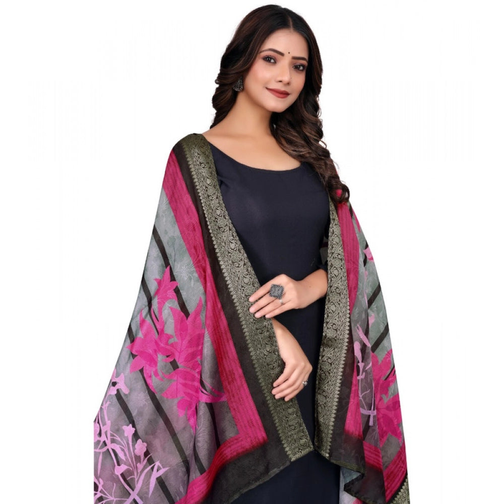 Women's chanderi silk Printed Shawl (Black, Length: 2 Mtr)