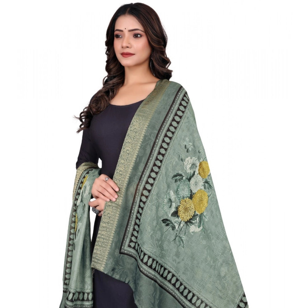 Women's chanderi silk Printed Shawl (Green, Length: 2 Mtr)