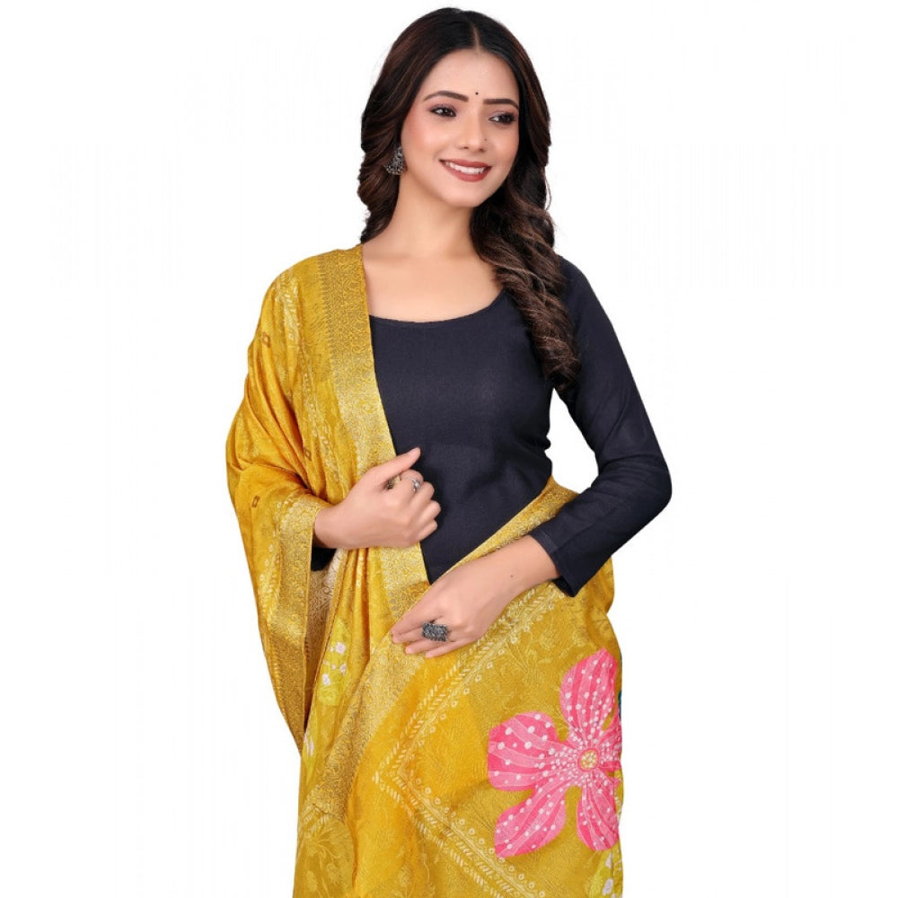 Women's chanderi silk Printed Shawl (Yellow, Length: 2 Mtr)