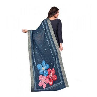 Women's chanderi silk Printed Shawl (Navy Blue, Length: 2 Mtr)