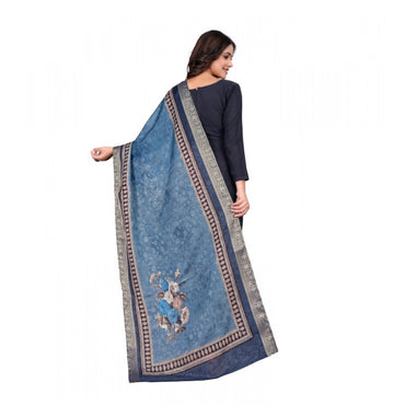 Women's chanderi silk Printed Shawl (Navy Blue, Length: 2 Mtr)
