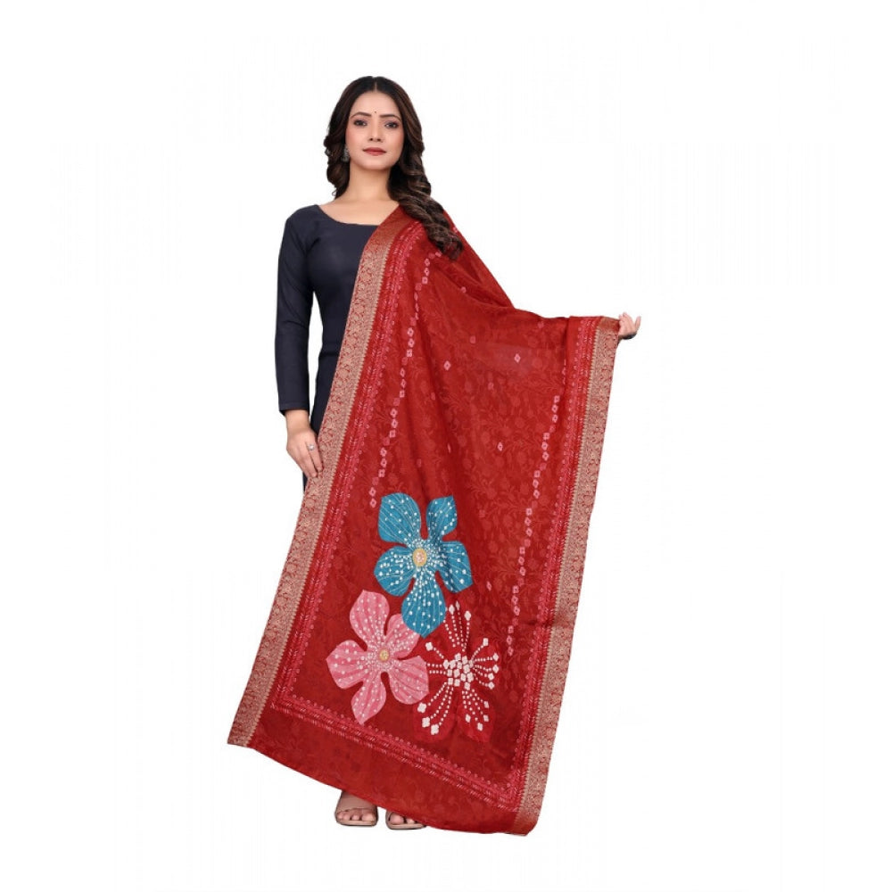 Women's chanderi silk Printed Shawl (Red, Length: 2 Mtr)