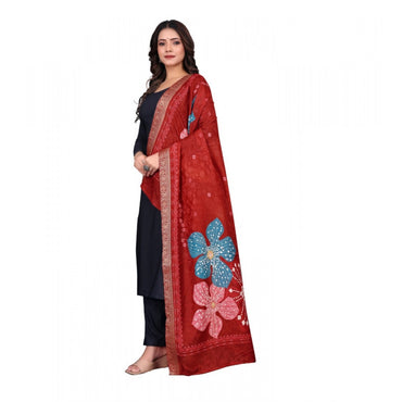 Women's chanderi silk Printed Shawl (Red, Length: 2 Mtr)